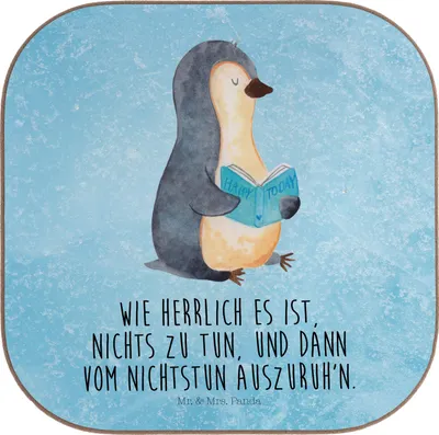 Produktbild von Mr. & Mrs. Panda Tischuntersetzer Pinguin Buch - Eisblau - Geschenk, gläseruntersetzer, Pause, Untersetzer Gläser, Urlaub, für, Design, Ferien, Coaster