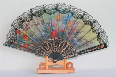 Produktbild von 020-13 Fächer-spanisch-schwarz-Blume-bunt pvc