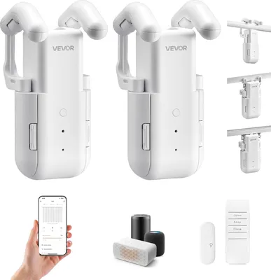 Produktbild von VEVOR automatischer Vorhangöffner 2 Stk. (App & Fernbedienung & Sprachsteuerung) Gardinenöffner, kompatibel mit Alexa & Google Home, mit Lautlosmodus & Timer, für Raffrollos U-/I-Schienen