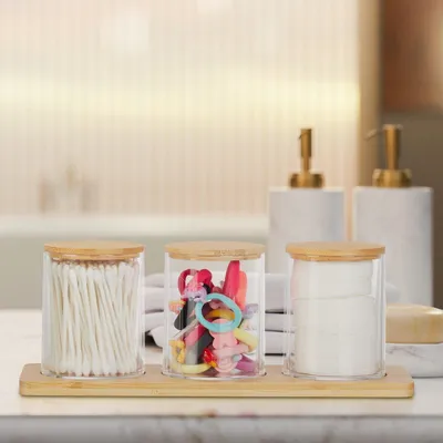 Immagine prodotto di Set di contenitori per il bagno con coperchi in bambù e vassoio