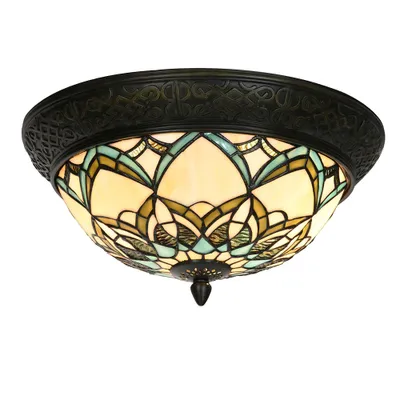 Produktbild von Clayre & Eef Deckenlampe Tiffany Ø 37x19 cm Beige Blau Glas