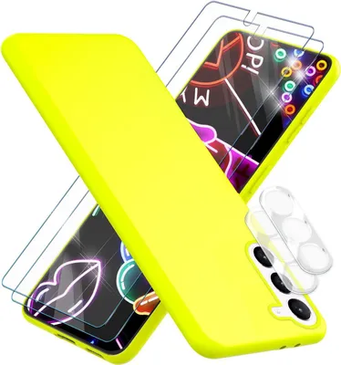 Produktbild von Neon Silikon Hülle für Samsung Galaxy S23, 2x Display- & Kameraschutz Gelb