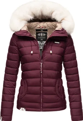 Produktbild von Marikoo Nasriin Damen Übergangsjacke Steppjacke mit Kapuze abnehmbares Kunstfell Wine Gr. 38 - M
