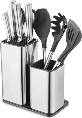 Image de Bloc à couteaux sans couteaux - Support de rangement 2 en 1 - Acier inoxydable - Support pour ciseaux - Réutilisable - Polyvalent