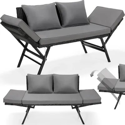 Image de Banc de jardin - Banc d'extérieur - Transat - Banc en résine tressée - Transat 2 en 1 - Résistant aux intempéries - Capacité de charge : 240 kg