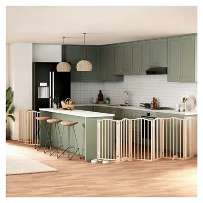 Produktbild von Hundetor aus Pappelholz 450 cm, freistehend, faltbar, mit Stützbeinen und Tür - für kleine und mittelgroße Hunde