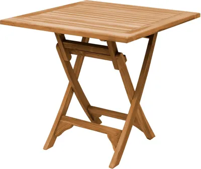 A square wooden folding table on a white background.