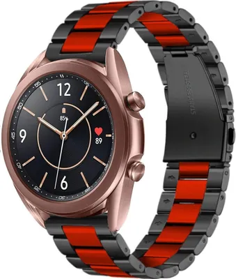 Produktbild von Strap-it Stahlarmband - Kompatibel mit Samsung Galaxy Watch 3 Armband 41mm Ersatzarmband Edelstahl - Faltschließe - Hochwertiges Material - für Smartwatch 20mm Armband Schwarz / Rot