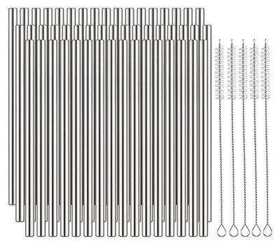 50 Edelstahl-Trinkhalme 18 cm + 5 Reinigungsbürsten