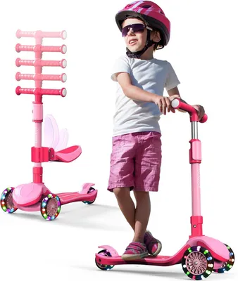 2-in-1 Kinderroller, höhenverstellbar, mit Sitz, LED-Rollen, 3 Räder