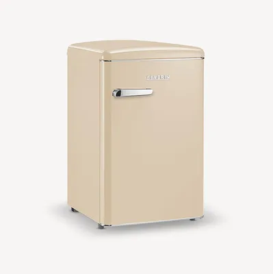 A standalone retro-style refrigerator against a white background.