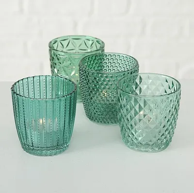 Produktbild von Teelichthalter Marilu Glas lackiert petrol H.8 cm Ø.8 cm 4-teilig