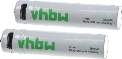 Produktbild von vhbw 2x AAA Micro Akkus mit Micro USB-Anschluss (280 mAh, 1,5 V, Li-Ion)