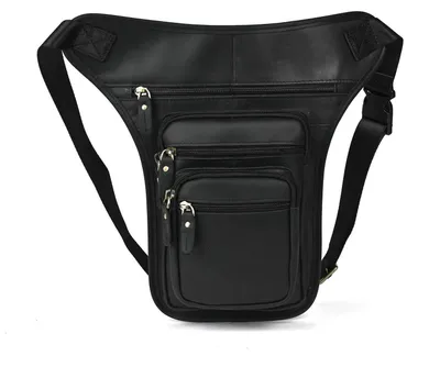 Immagine prodotto di Cintura tattica da uomo con tasca laterale, borsa a bandoliera, modello 3111, colore nero, in vera pelle, dimensioni 31x8x18 cm