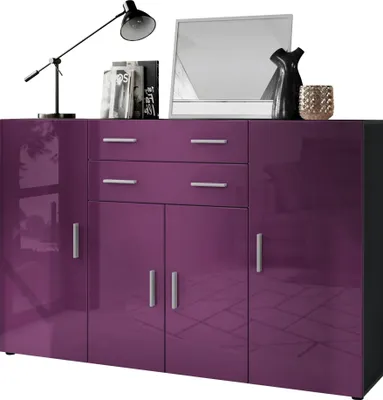 Produktbild von Vladon Highboard Aron Anrichte mit 2 Schubladen und 4 Türen mit insgesamt 8 Fächer dahinter, Anthrazit matt/Brombeer Hochglanz (166,5 x 106,5 x 35 cm)
