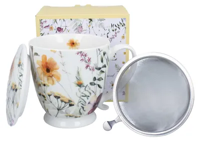 Produktbild von DUO Becher PANSY mit Fuß, 510 ml, inkl. Deckel und Teesieb, New Bone China Porzellan