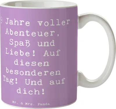 Produktbild von Mr. & Mrs. Panda Trinkbecher Spruch 9. Geburtstag Abenteuer - Lavendeltraum - Geschenk, besondere Anlässe, Tasse, Kaffeepott, Kaffeetasse, Alter, Becher, Liebe, haferl