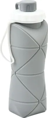 Produktbild von 600 ml Faltbare Trinkflasche aus Silikon grau, Faltbare Wasserflasche für Camping - FOLDSIP