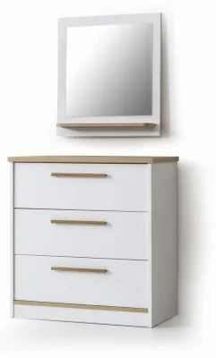 Image de Commode moderne blanche 3 tiroirs miroir carré design 2pcs