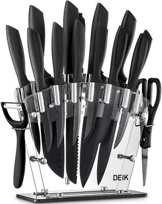 Produktbild von DEIK Messer-Set (Messerblock inklusive Schere & Schäler, 15-tlg., hochwertiges Küchenmesser Set), korrosionsbeständig, ergonomisch, robust, langlebig, Edelstahl