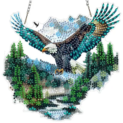 Image de Kit de création de bijou "Diamond Painting" 5D, motif aigle pêcheur à tête blanche, décor solaire, ornement suspendu, dimensions 20x20 cm