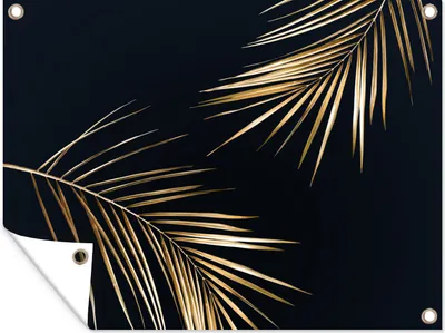 Produktbild von MuchoWow® 40x30 cm Outdoor-Poster Gartendeko Sichtschutz Garten Poster für den Garten  Blätter - Pflanzen - Gold - Schwarz - Luxus