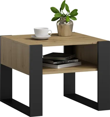 Produktbild von MATKAM Couchtisch KAJA H50 x B60 x T63,6 cm, offene Ablage unter der Tischplatte, Kufenbeine, Wohnzimmer Couchtisch Modern Wohnzimmertisch Universal (Artisan Eiche)