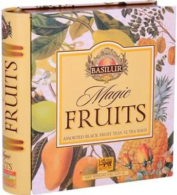 Obrázok produktu pre BASILUR Knižná darčeková súprava Magic Fruit 32 čiernych čajov s kúskami ovocia v plechovke