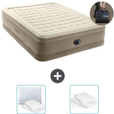 Imagen del producto de Colchón inflable para dos personas - 152 x 203 x 46 cm - Beige - Incluye bomba - Almohada y funda de almohada