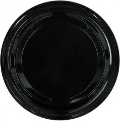A top-down view of a single black lid.