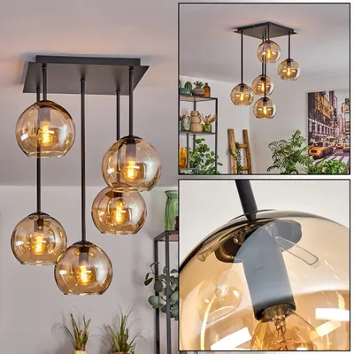 Produktbild von Cesaro Deckenlampe aus Metall/Glas in Schwarz/Bernsteinfarben