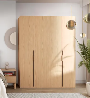 Produktbild von AX LIVING Omodeo Kleiderschrank 200 cm breit – Bookmatch-Eichendekor mit Falttür