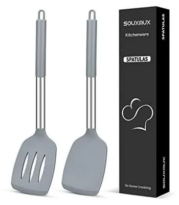 Productafbeelding van Siliconen spatelset, 2 stuks, grijs, hittebestendig, BPA-vrij, 35 cm