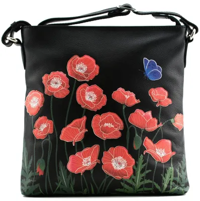 Productafbeelding van Leren crossbodytas met detail in bloemmotief