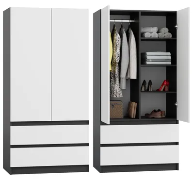 Produktbild von Kleiderschrank Weiß/Anthrazit – 90 x 50 x 180 cm – 2 Schubladen – moderner - Tip-on