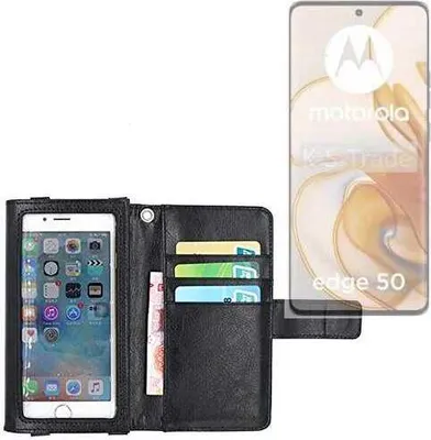 Produktbild von K-S-Trade Handy Hülle Schutz Hülle Kompatibel mit Motorola Edge 50 Case mit Displayschutz / Schutzfolie Flip Cover Wallet case Etui Hülle schwarz