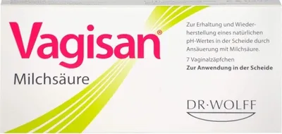 The image shows the packaging of Vagisan Milchsäure Vaginalzäpfchen.