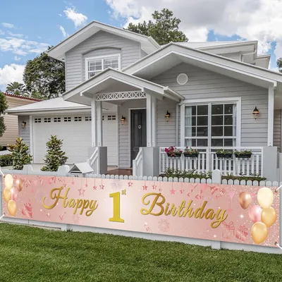 Imagen del producto de Banderín para celebrar el primer cumpleaños, de tamaño extra grande, color rosa dorado, ideal para un fotomatón