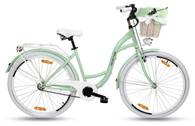 Zdjęcie produktu dla Rower miejski Goetze Style 28 cali, rama o wysokości 46 cm, 1 bieg z hamulcem nożnym z tyłu i hamulcem typu V-brake z przodu, oświetlenie LED, kosz z rattanu z pokrowcem