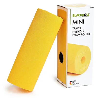 Produktbild von BLACKROLL® MINI Faszienrolle (15 x 5 cm), kleine Fitness-Rolle für die Selbstmassage, handliche Massagerolle für unterwegs, im Büro oder Fitnessstudio, mittlere Härte,  Germany, Gelb