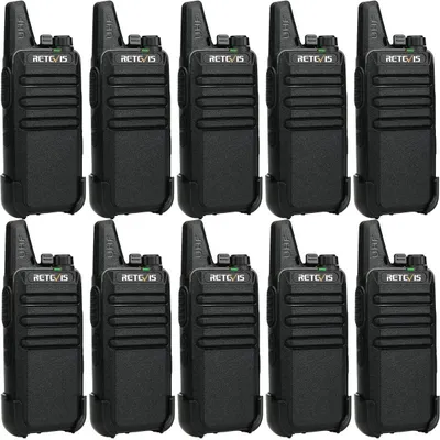 A grid of ten black Retevis RT622 walkie-talkies arranged in two rows of five.