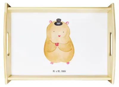Produktbild von Mr. & Mrs. Panda serviertablett aus holz Hamster Hut - Weiß - Geschenk, Magier, Tablett, Zylinder, couchtablett, Servier, Frühstückstablett, Zwerghamster, Zauberer