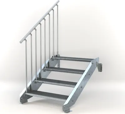 Produktbild von Stahltreppe 4 Stufen bis Höhe 84 cm, Laufbreite : 90 cm Geländer links ST 1 (31 / 31 mm)