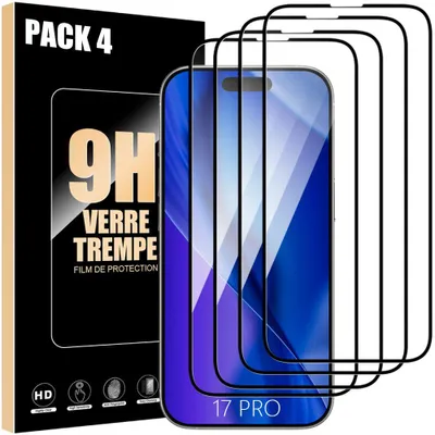 Image de 4 Verre Trempé Intégral pour iPhone 17 Pro, Protection d'écran Antichoc 9H Anti-Rayures