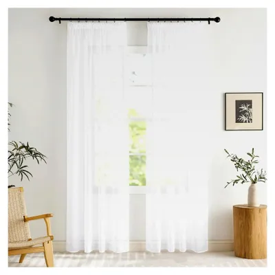 Produktbild von Stores Gardinen mit Kräuselband für Schiene, transparente Vorhänge in Weiß, 2er Set, H 220 x B 140 cm