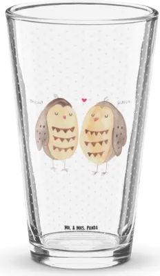 Produktbild von Mr. & Mrs. Panda Glas Eulen Liebe - Transparent - Geschenk, Freundin, Freund, Eule, Glasbecher, Hochzeit Spruch, Wasserglas, Bierglas, Tumbler, Cocktailglas