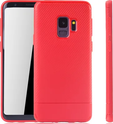 Immagine prodotto di Custodia protettiva per Samsung Galaxy S9, effetto fibra di carbonio, bumper rosso