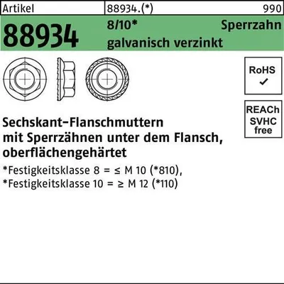 Produktbild von Reyher  6kt.-Flanschmuttern Sperr.Kl. 8 Zn M 8 Zn (200 Stück)