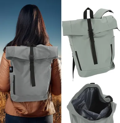 Produktbild von Falt Rucksack Urban 30l hellgrau 40x57x15cm 600D Polyester Reißverschlusstaschen Eingriffstaschen wasserabweisend Rolltop