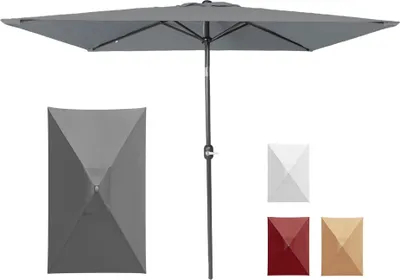 Produktbild von paramondo parajuna - kleiner Sonnenschirm knickbar, 2,3 x 1,3 m, rechteckig, grau UV-50+, wasserabweisend, Stahlrahmen mit Kurbel | ideal für Balkon & kleine Terrasse